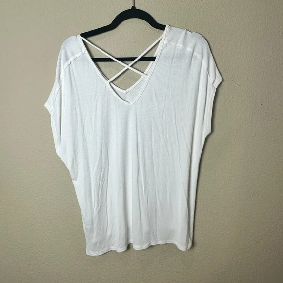 MICHAEL STARS Tiny Rib Drapey Lace UP Back T Shirt Top - One Size - Picture 6 of 7